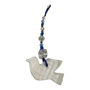 vintage dove beaded Christmas ornament opague blue